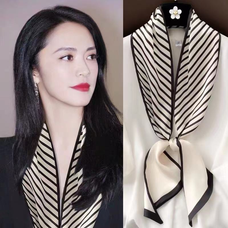 春秋冬长条小丝巾细窄女绑包包