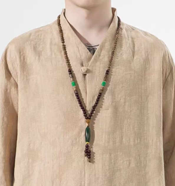唐装T恤百搭复古项链民族风项链木珠男女棉麻衣新中式饰挂件国风