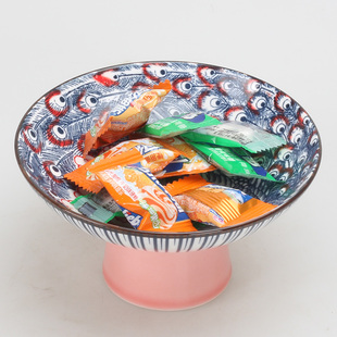 中式茶店盘简约家用高足精致果盘陶瓷点心盘喝茶糕点干果零食碟子