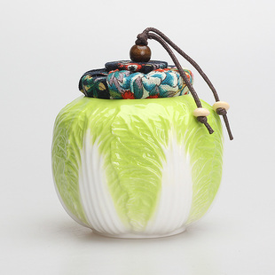 新品 冲量价百财白菜旅行户外便携茶叶罐羊脂玉陶瓷储存罐创意中式