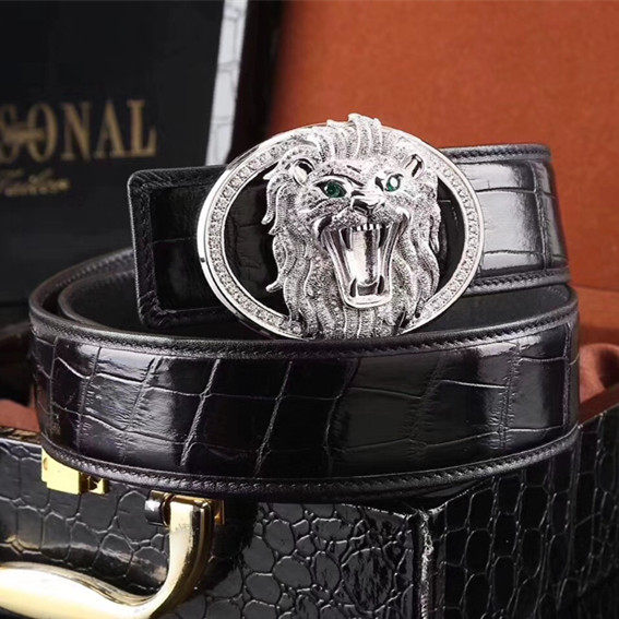 新款霸气狮子镶钻皮带扣男士真皮皮带泰国鳄鱼肚皮皮带男款裤腰带