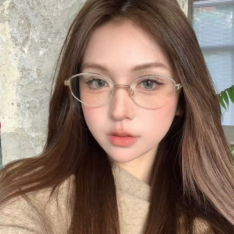 复古纯欲老钱风金丝半框眼镜女近视可配度数高级感素颜眼镜框镜架,ZIPPO/瑞士军刀/眼镜,定制成品光学镜,淘宝优惠券,粉丝福利购,淘宝优惠卷