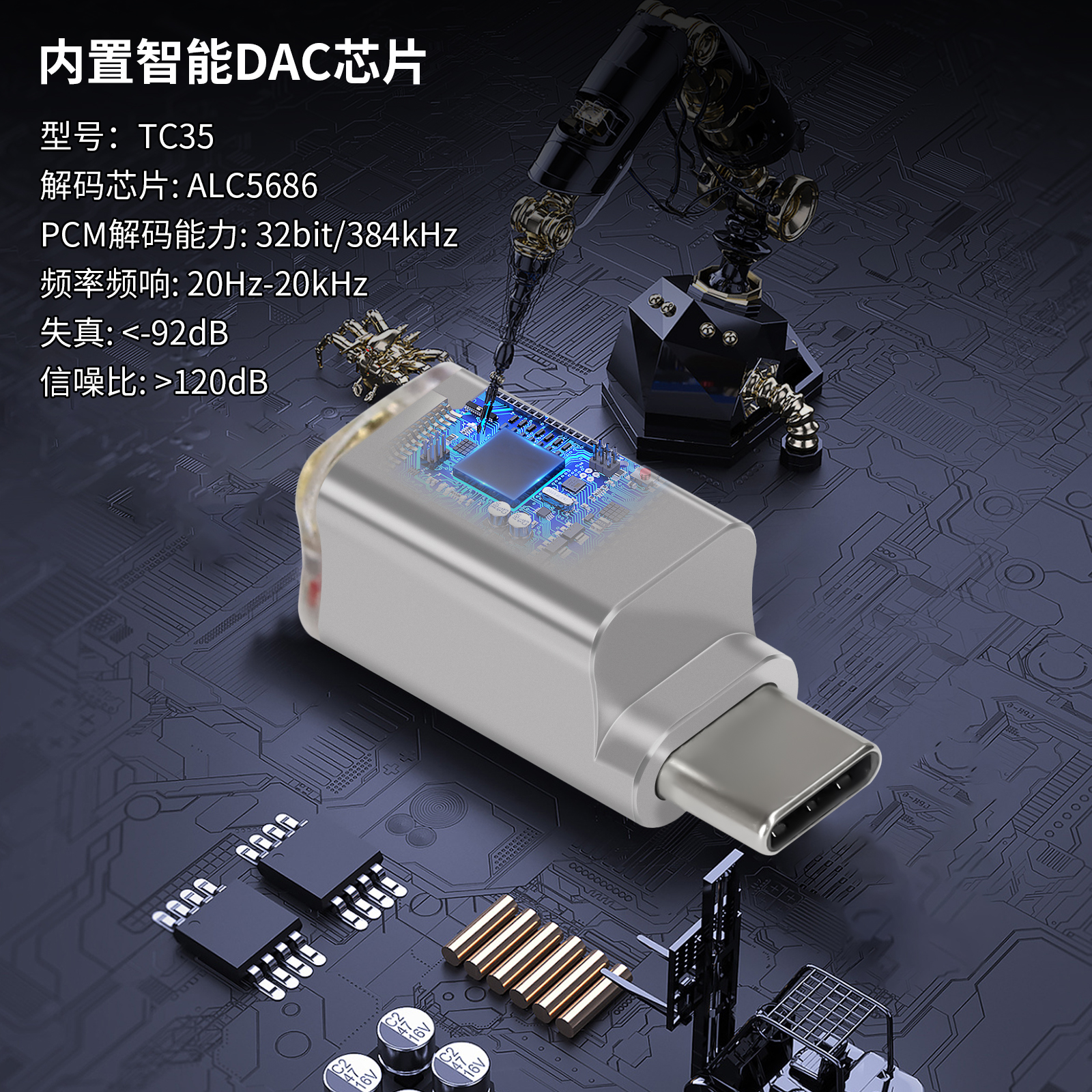 okcsc TC35 TypeC/LT35苹果头转3.5转接头手机小尾巴数字解码器-封面