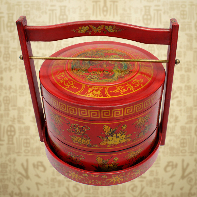 仿古装食盒结婚庆陪嫁妆红色复古代饭盒送餐手提月饼礼盒篮子道具
