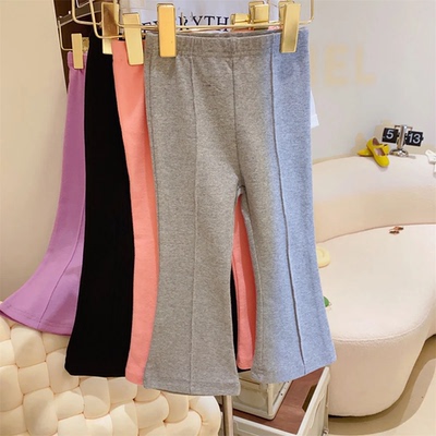 女童裤子春秋微喇糖果色喇叭裤