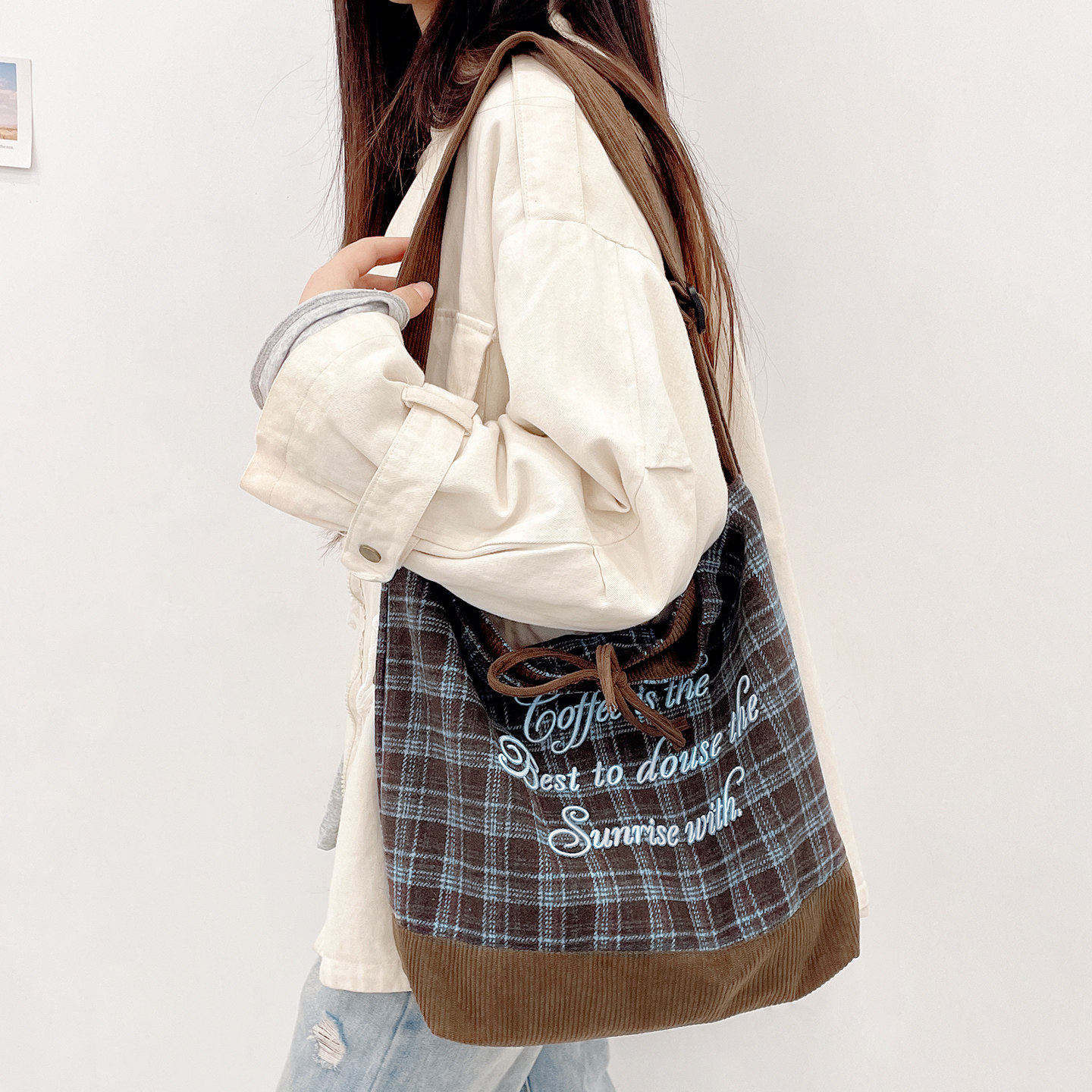 帆布包女斜挎包大容量2025新款毛呢单肩包慵懒风上班通勤手提布袋,箱包皮具/热销女包/男包,通用款女包,淘宝优惠券,粉丝福利购,淘宝优惠卷