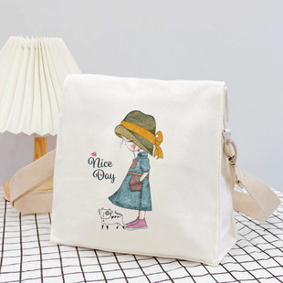 帆布包女斜挎包大容量学生单肩手提布袋手机包2025新款 韩系小方包