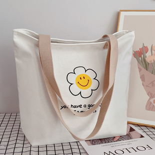 帆布包女2025新款 大容量韩系通勤手提布袋子学生上课手拎书袋白色