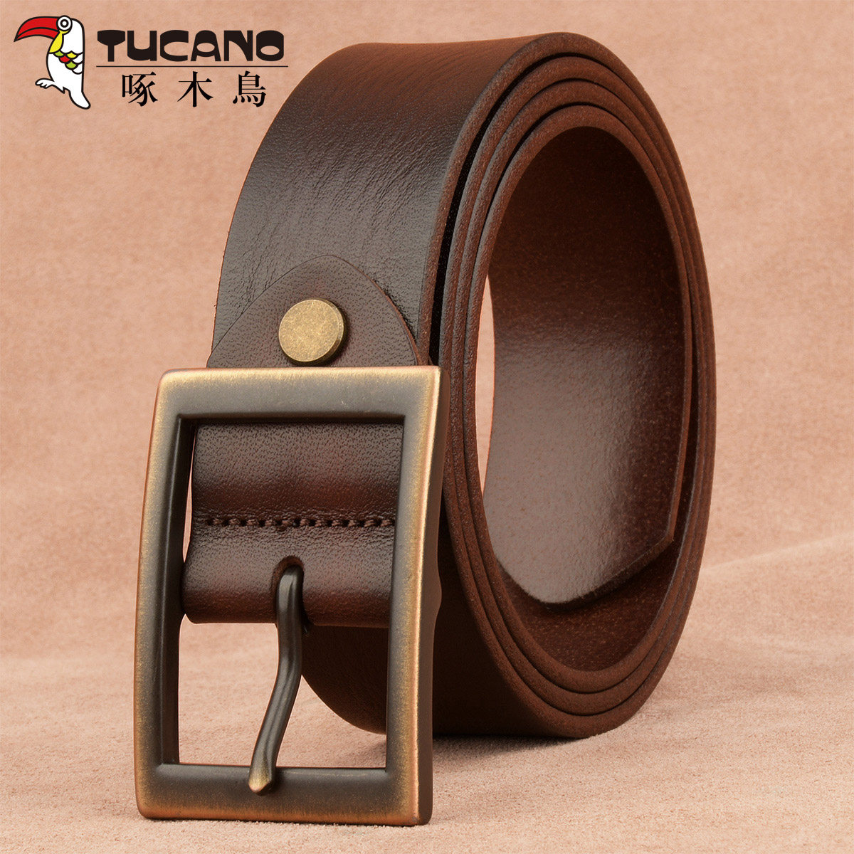 啄木鸟正品男皮带真皮男款中年青年休闲复古头层纯牛皮针扣裤腰带