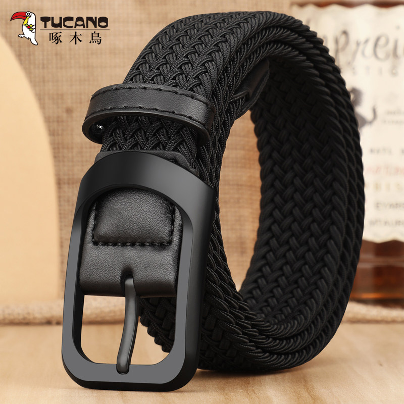 thumbnail for Woodpecker Men's Woven Belt, Elastic Canvas Belt, Youth Casual Fashion Elastic Belt, Korean Style Pants Belt TK