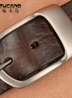 啄木鸟牛皮男士皮带针扣腰带男真皮裤带休闲皮带男真皮个性高档tk