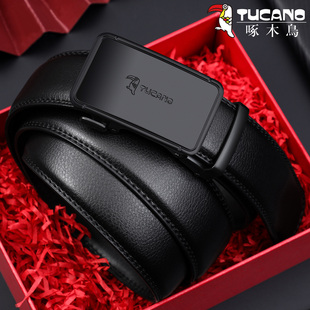 休闲 腰带2025新款 啄木鸟男士 真皮皮带自动扣黑色商务高档牛皮裤