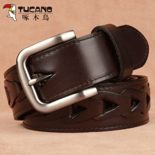 啄木鸟头层牛皮男士 带腰带男手工皮带青年 皮带真皮休闲编织裤