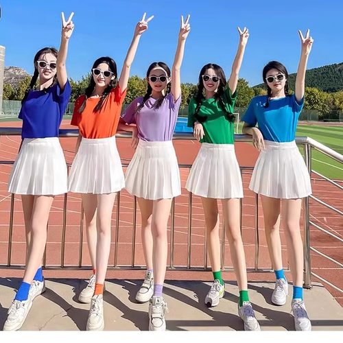 成人女团啦啦操表演服现代舞爵士舞演出服糖果色运动会啦啦队服装