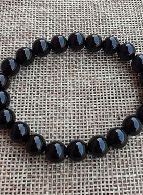 天然黑耀石手链手串男女情侣礼物8mm