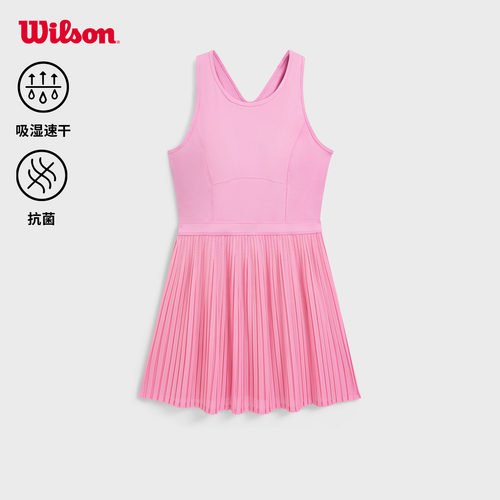 Wilson威尔胜26夏季女士露背设计抗菌透气网球运动网纱针织连衣裙