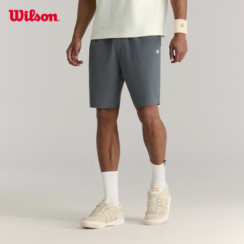 Wilson威尔胜夏季男士运动防泼水弹力抽绳腰头百搭网球梭织短裤