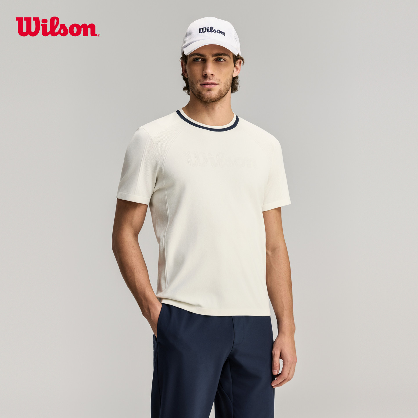 Wilson威尔胜26年夏季新款男士飞织柔软亲肤百搭网球运动短袖T恤