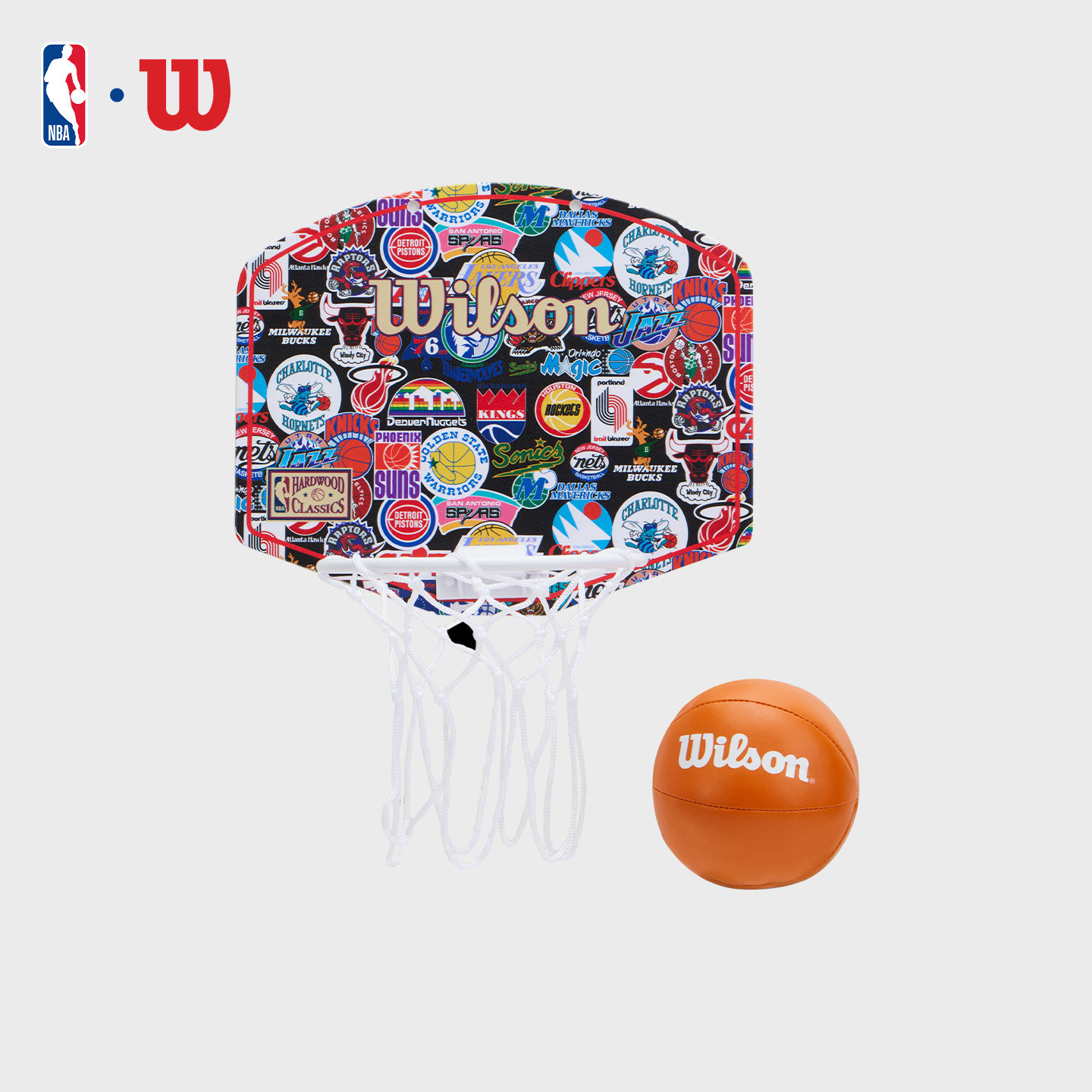 【新品】Wilson威尔胜官方NBA复古全队徽家用便携小篮板配小篮球