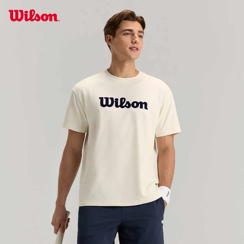 Wilson威尔胜官方25夏新款男士宽松网球运动简约LOGO针织短袖T恤