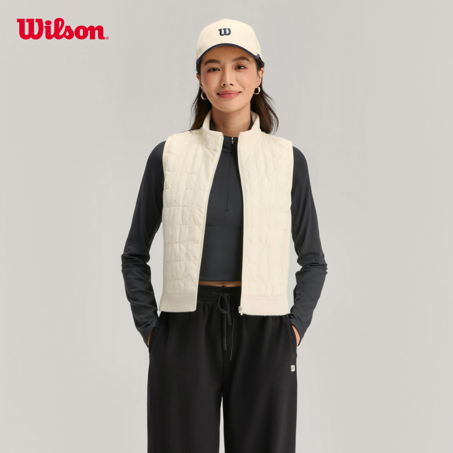 Wilson威尔胜官方25年秋冬新款女士立领夹棉保暖压花网球运动马甲