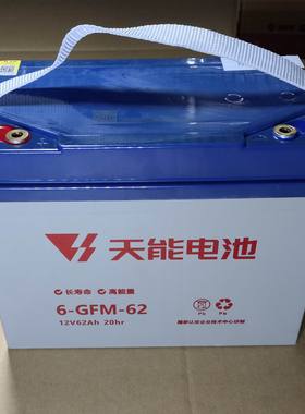 天能6-GFM-62免维护牵引动力堆高车叉车电动三轮车电池12V62AH