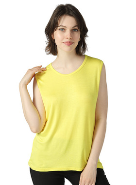 女休闲鸭蛋U领打底胖蓝色宽松加肥加大码宽肩背心无袖家居服黄色