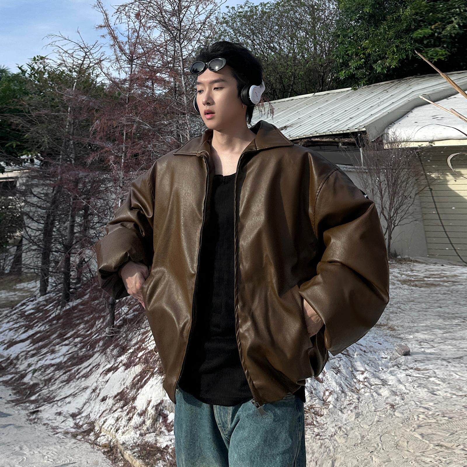 美式PU皮立领短款棉服男加厚保暖棉衣外套冬季CLEANFITA230/P128,男装棉衣,星座206（原A221）