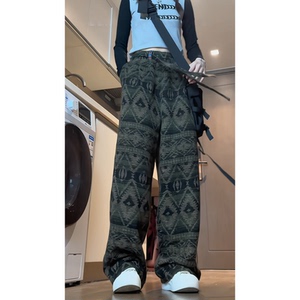 男式重磅定制短款毛感直筒提花男女同款情侣阔腿长裤  D588/P55图片