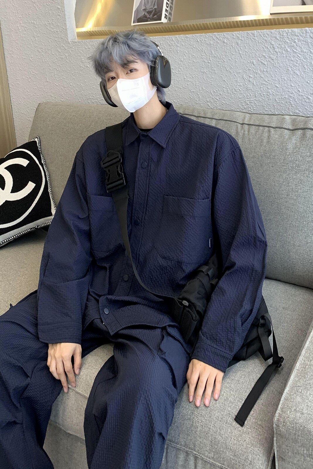 痞帅长袖套装衬衫宽松长袖衬衫长裤休闲套装上衣套装情侣TZ08/P85,男装衬衫,星座206（原A221）