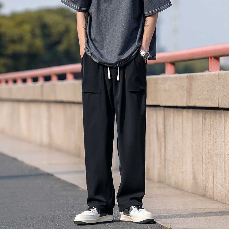 冰丝裤子男夏季薄款垂感宽松阔腿裤美式潮牌直筒裤休闲长D511/P40,男装休闲裤,星座206（原A221）