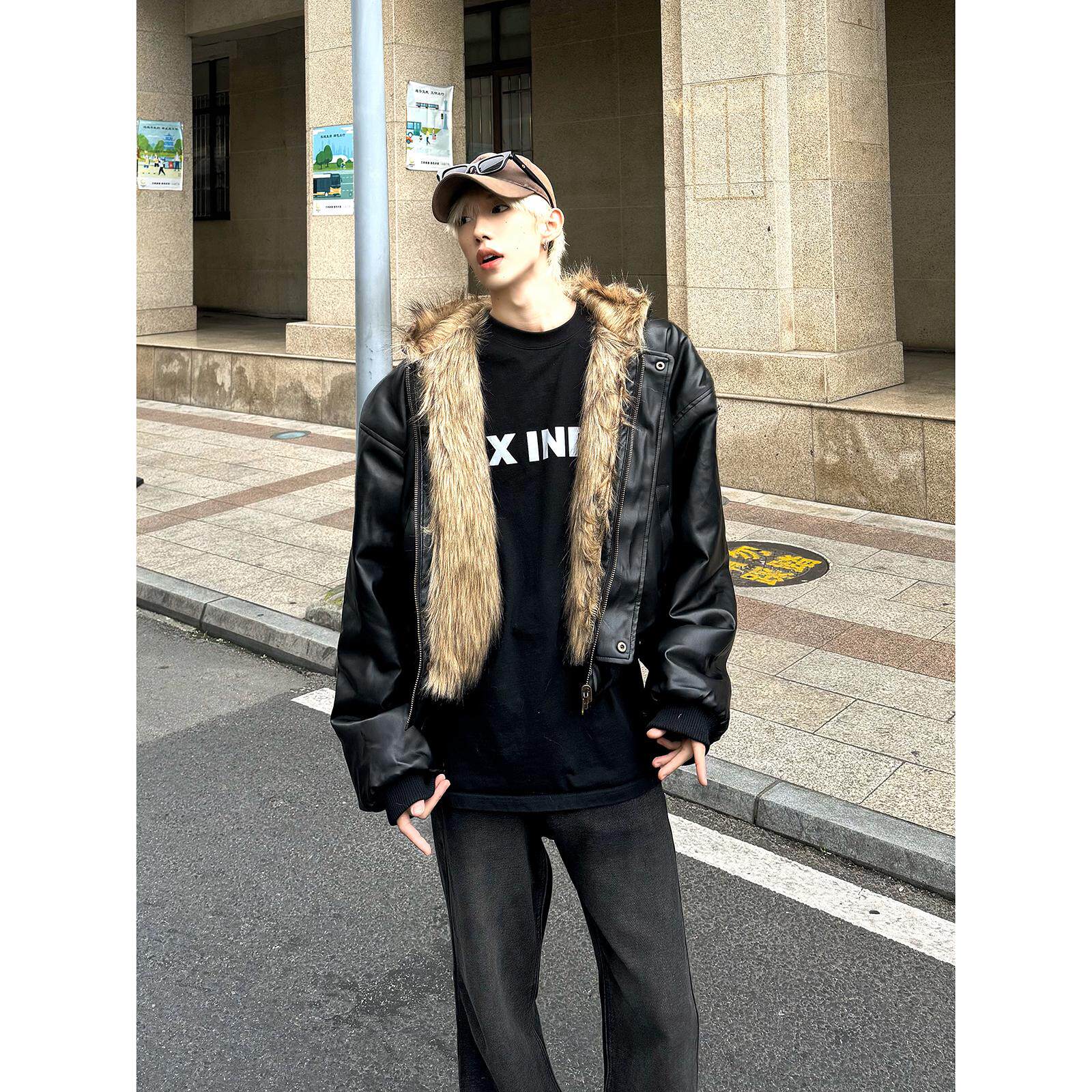 美式高级感夹克棉服男冬季加绒加厚双面穿皮毛一体外套A235/P138,男装夹克,星座206（原A221）