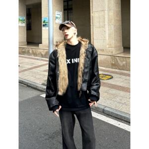 美式高级感夹克棉服男冬季加绒加厚双面穿皮毛一体外套A235/P138