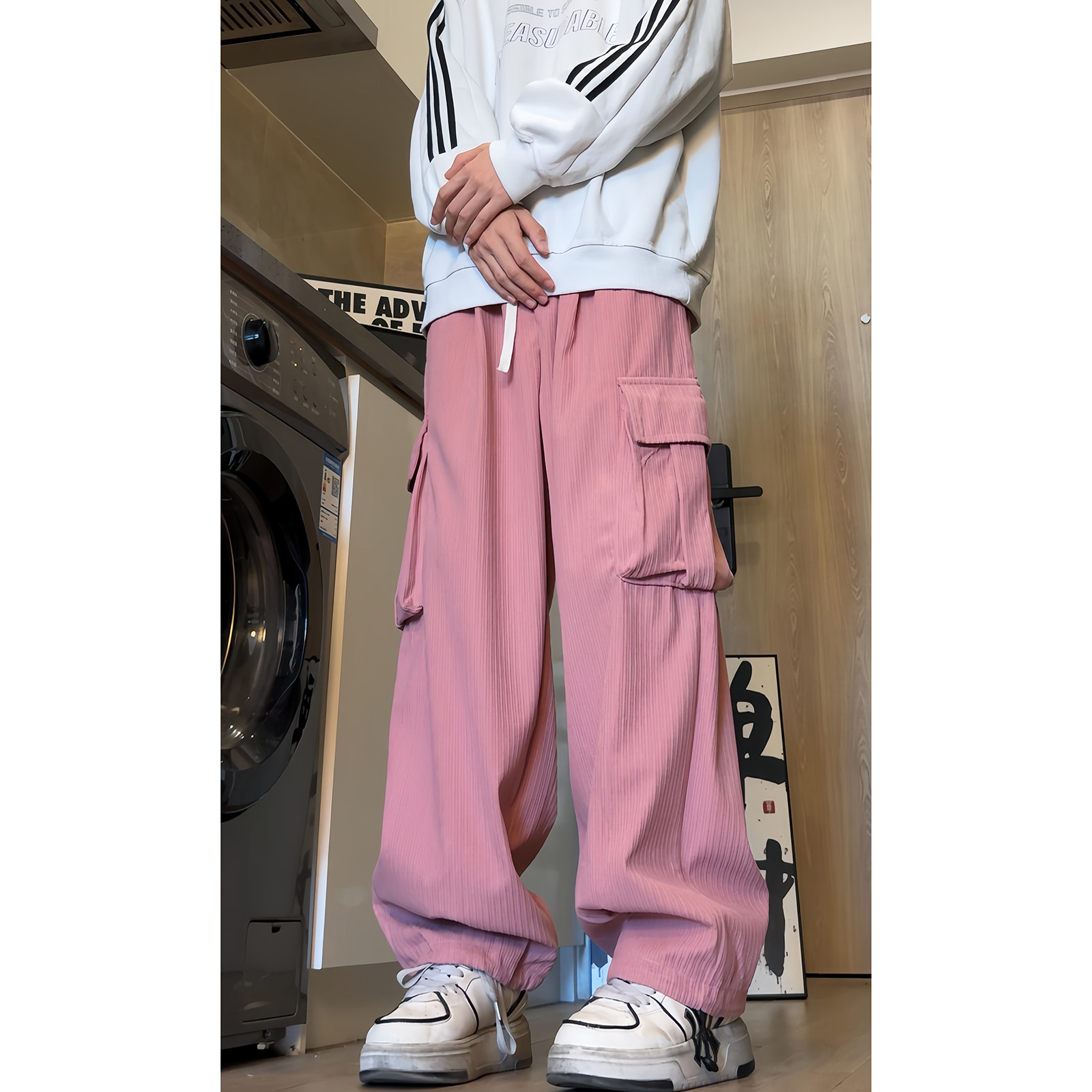 美式工装裤子男秋季新款宽松直筒多口袋阔腿裤休闲裤D507/P60,男装休闲裤,星座206（原A221）