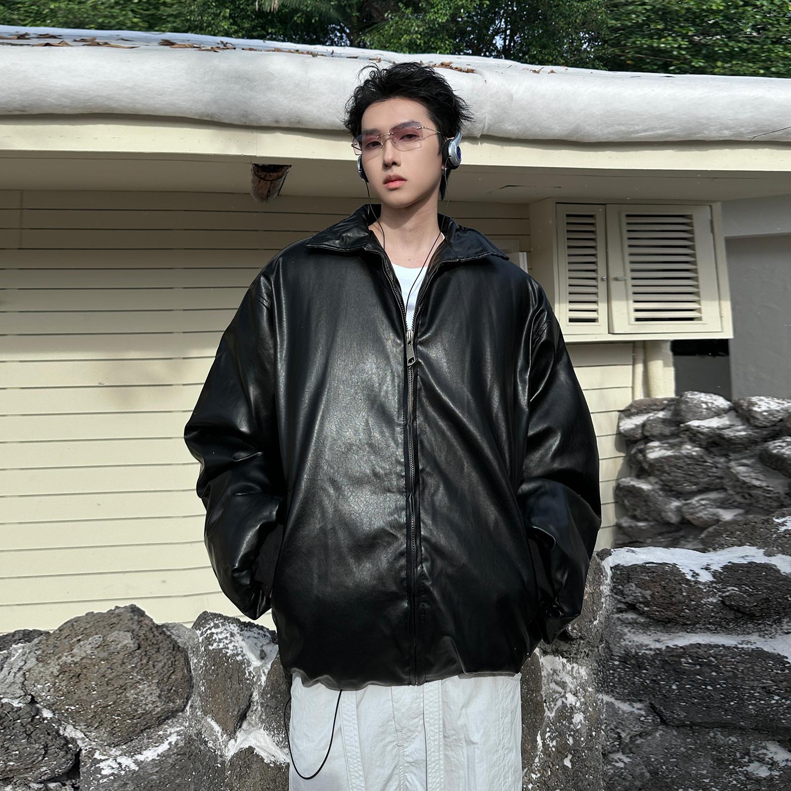 美式PU皮立领短款棉服男加厚保暖棉衣外套冬季CLEANFITA230/P128,男装棉衣,星座206（原A221）