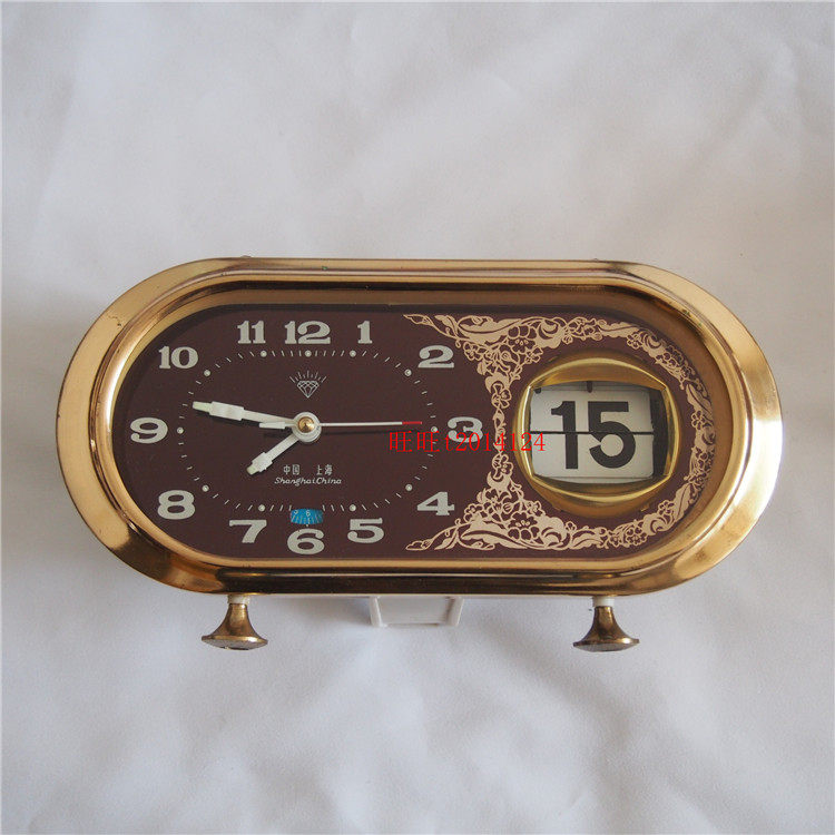 SHANGHAI DIAMOND BRAND MECHANICAL ALARM CLOCK AUTOMATIC CALENDAR HORSESHOE WATCH