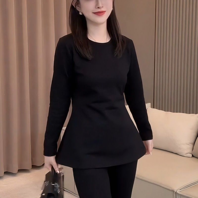 韩系穿搭一整套高级感超好看大方得体格雷系黑色上衣休闲裤套装秋