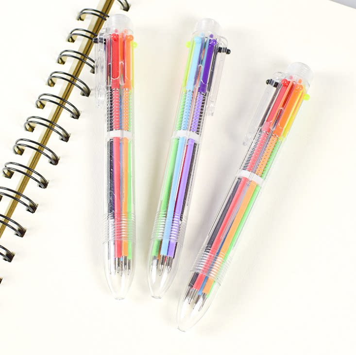 중학생을위한 6 색 다색 볼펜 창의적 문구 6 색 푸시 펜 컬러 다기능 소형 투명 투명