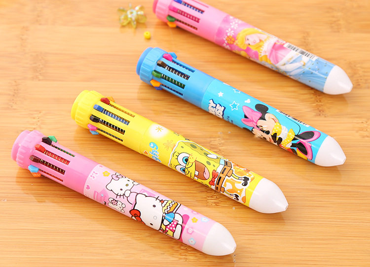 한국창작문구 귀여운 멀티컬러 볼펜 투명봉 다기능 프레스 컬러 유성펜 리필 10개