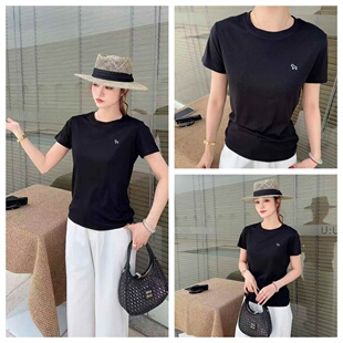 新款 衫 时尚 T恤欧洲站休闲百搭宽松女上衣半袖 卡通绣花短袖 女装