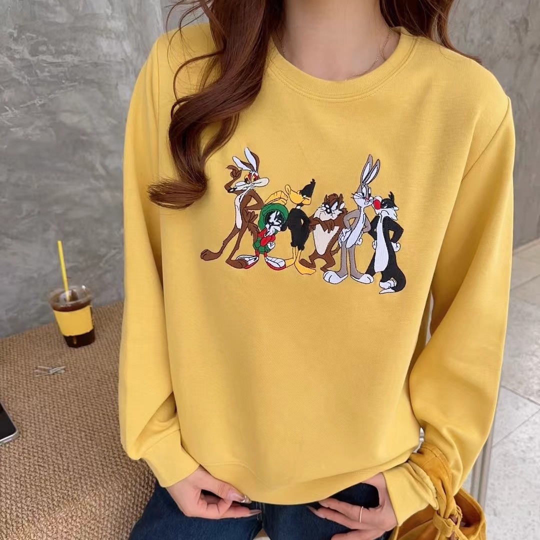 欧洲站卡通印花女装加绒卫衣秋冬时尚百搭休闲圆领宽松女上衣