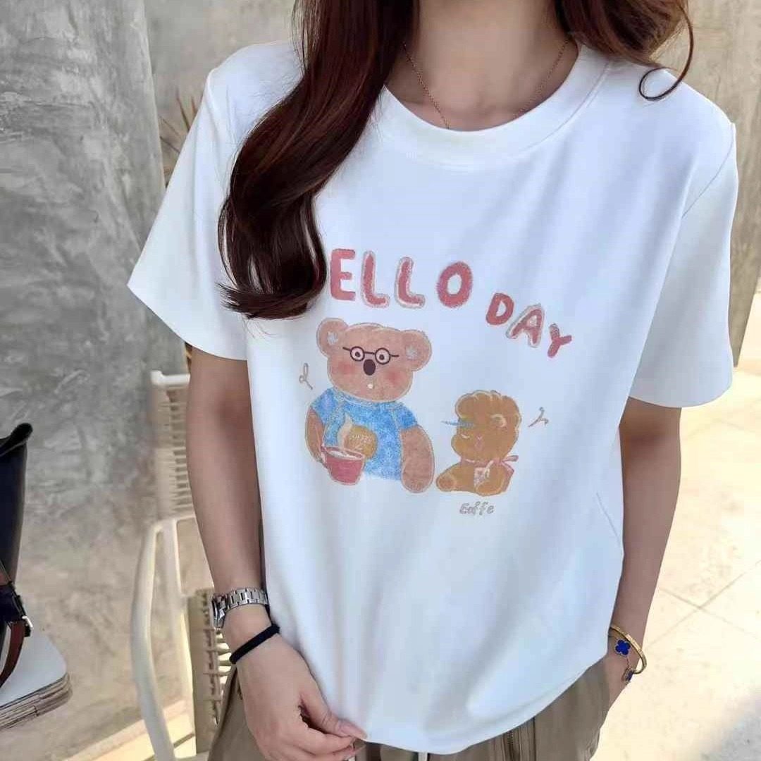 欧洲站女装新款卡通时尚短袖T恤秋季百搭休闲圆领半袖衫女上衣
