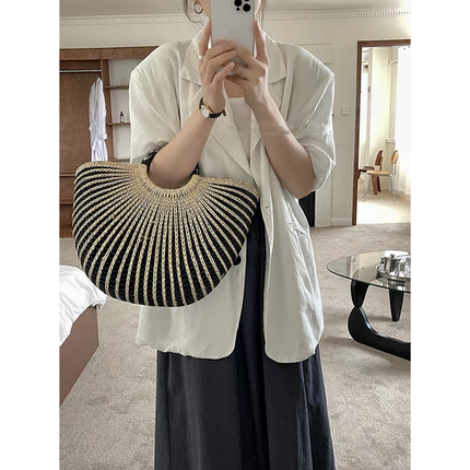 ins博主度假沙滩编织包夏韩版chic简约休闲镂空手提草编包大容量