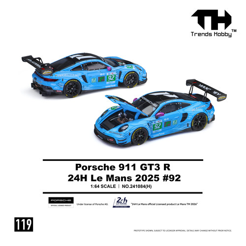 1/64 TH 保时捷911GT3R 25年 92号 蓝色 合金模型