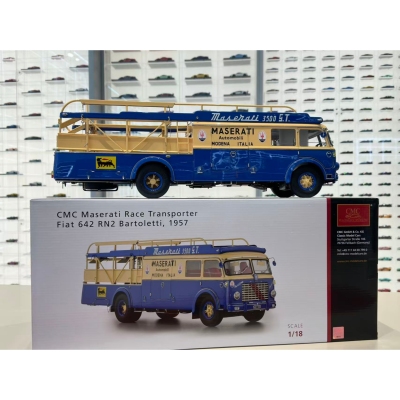 1/18CMC菲亚特642RN2赛车运输车玛莎拉蒂车队版蓝色 合金全开模型