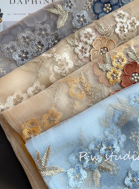 高定雅致蓝梨花手真丝羊毛丝巾