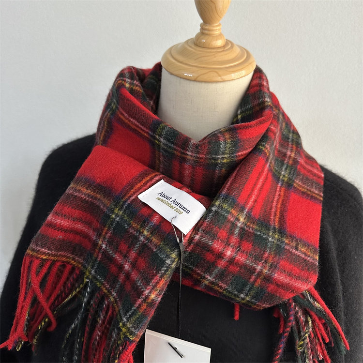精选新年款红桔色格子全羊毛围巾男女100羊毛冬季韩版百搭可送礼