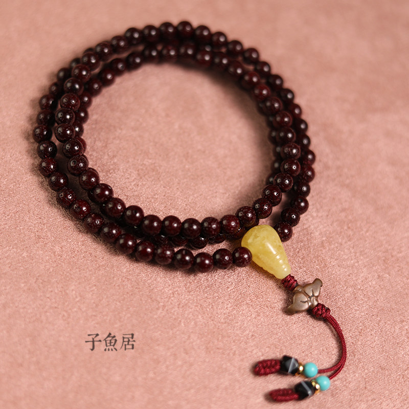 子鱼居 精品朱砂供星月菩提子7mm超小尺寸圆珠手串手链108颗念珠