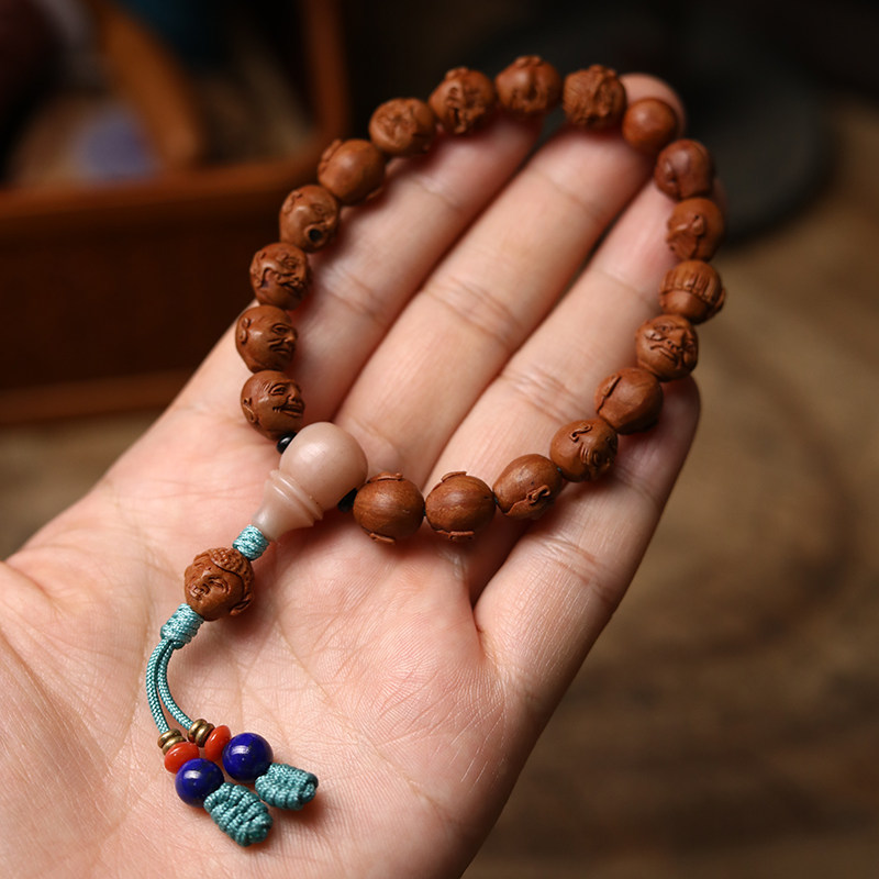 龙纹核桃雕刻十八罗汉手串手链小众木质珠串念珠文玩手捻