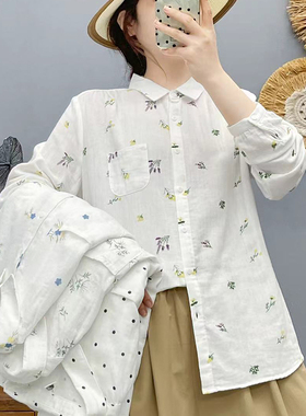 双层棉纱减龄衬衫2025秋装新款时尚大码宽松衬衣气质开衫86295